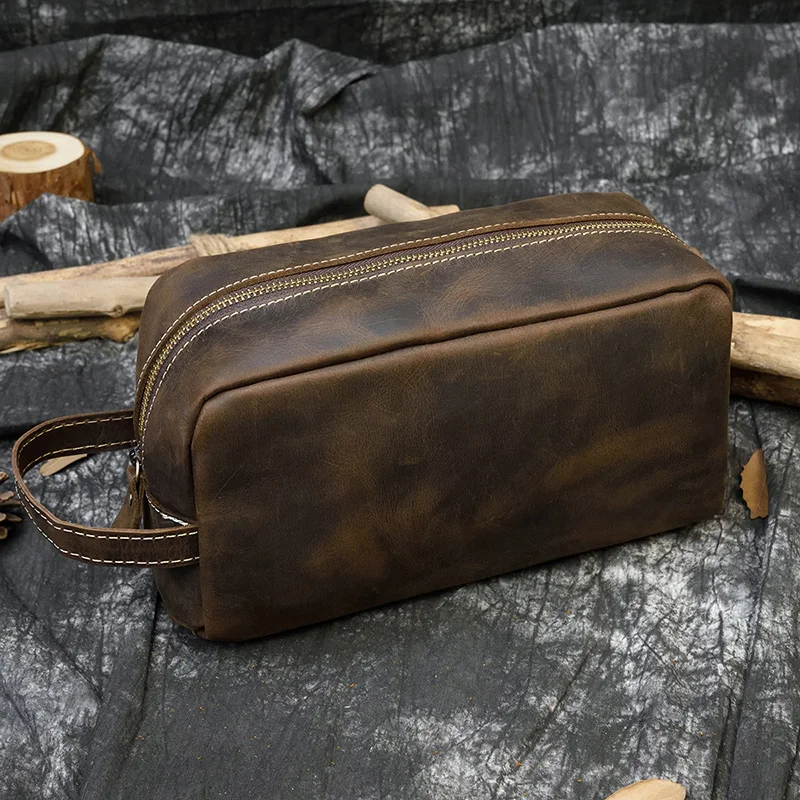 Fashion High Quality Small Travel Bag Crazy Horse Leather Travel Wallet Storage Bag Washing Make Up Bag For Travel toiletry bag