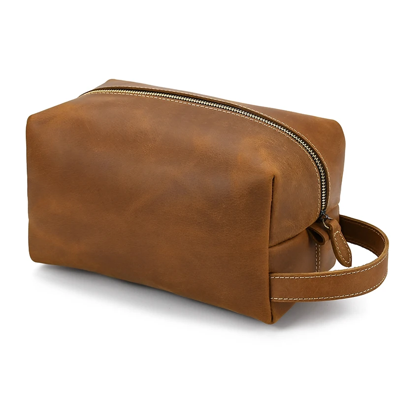 Fashion High Quality Small Travel Bag Crazy Horse Leather Travel Wallet Storage Bag Washing Make Up Bag For Travel toiletry bag
