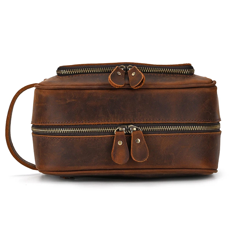 Fashion High Quality Small Travel Bag Crazy Horse Leather Travel Wallet Storage Bag Washing Make Up Bag For Travel toiletry bag