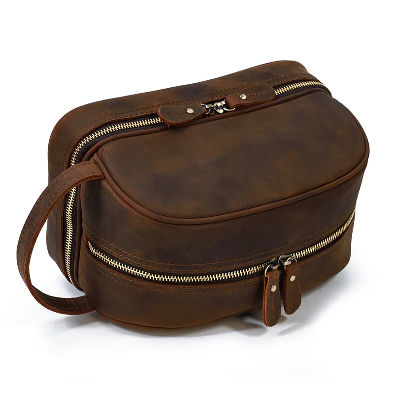 Fashion High Quality Small Travel Bag Crazy Horse Leather Travel Wallet Storage Bag Washing Make Up Bag For Travel toiletry bag