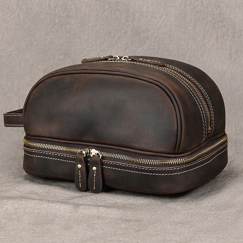 Fashion High Quality Small Travel Bag Crazy Horse Leather Travel Wallet Storage Bag Washing Make Up Bag For Travel toiletry bag