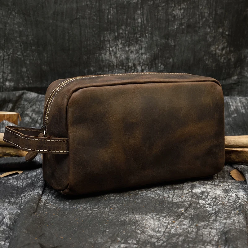 Fashion High Quality Small Travel Bag Crazy Horse Leather Travel Wallet Storage Bag Washing Make Up Bag For Travel toiletry bag