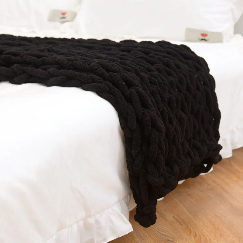 Chunky Yarn Blanket for Bed Hand Woven Sofa Throw Blankets Knitted Warm Grey Beige Air Condition Blankets Bed Sofa Decorative