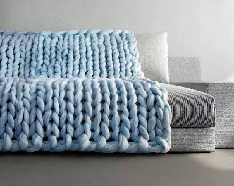 Chunky Yarn Blanket for Bed Hand Woven Sofa Throw Blankets Knitted Warm Grey Beige Air Condition Blankets Bed Sofa Decorative
