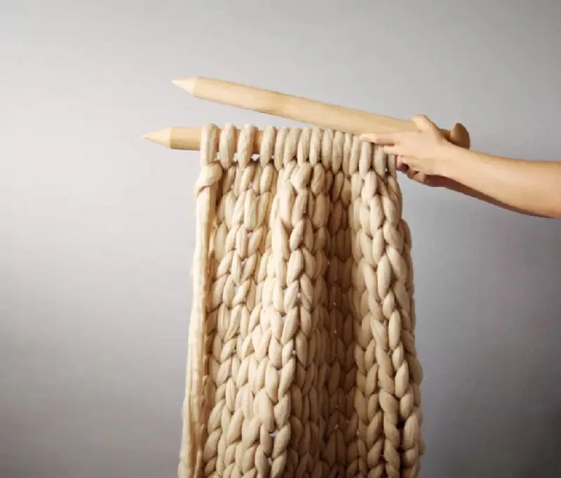 Chunky Yarn Blanket for Bed Hand Woven Sofa Throw Blankets Knitted Warm Grey Beige Air Condition Blankets Bed Sofa Decorative