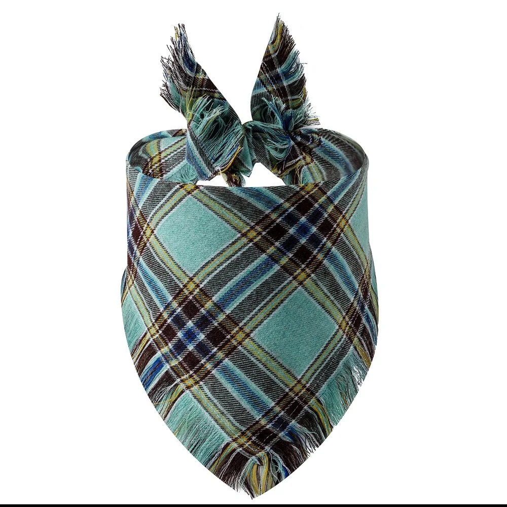 Plaid Tassel Dog Bandana Pet Dog Triangle Scarf Collar Dog Accessories for Large Dogs