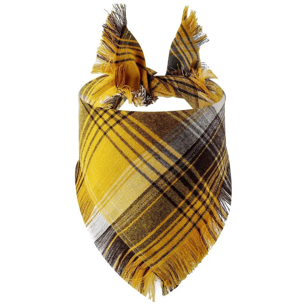Plaid Tassel Dog Bandana Pet Dog Triangle Scarf Collar Dog Accessories for Large Dogs