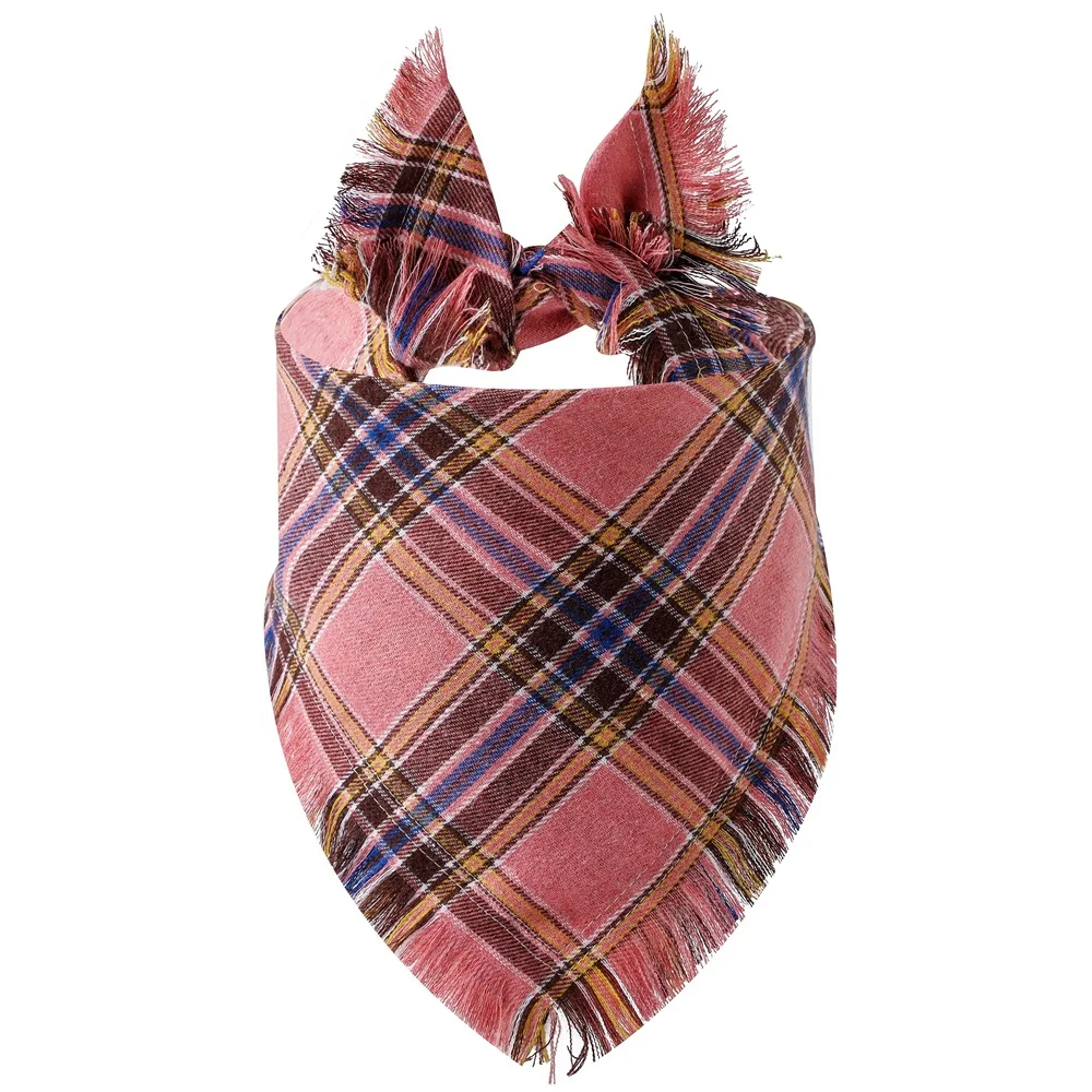 Plaid Tassel Dog Bandana Pet Dog Triangle Scarf Collar Dog Accessories for Large Dogs