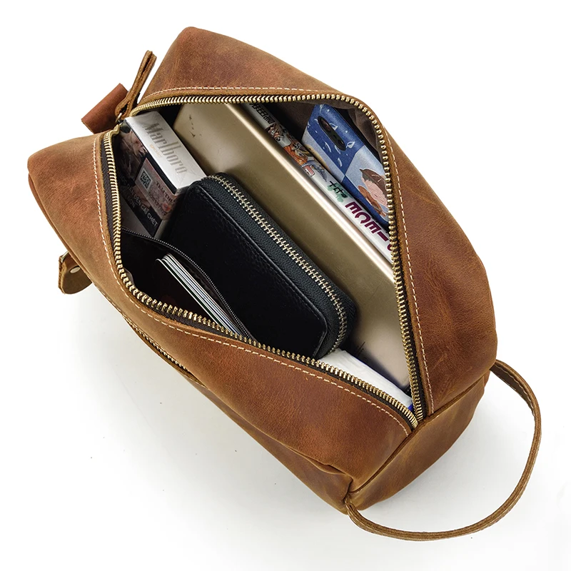 Genuine Leather Clutch Purse Make Up Toiletry Bags Women Man Crazy Horse Leather Cowhide Driver Purse Cosmetic Bag Wash Bags
