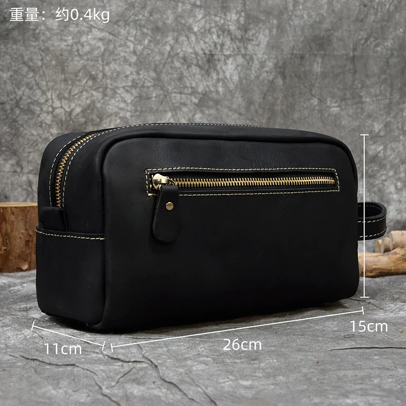 Genuine Leather Clutch Purse Make Up Toiletry Bags Women Man Crazy Horse Leather Cowhide Driver Purse Cosmetic Bag Wash Bags