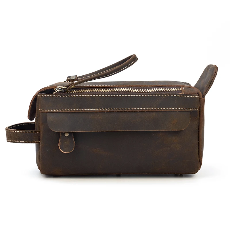 Genuine Leather Clutch Purse Make Up Toiletry Bags Women Man Crazy Horse Leather Cowhide Driver Purse Cosmetic Bag Wash Bags