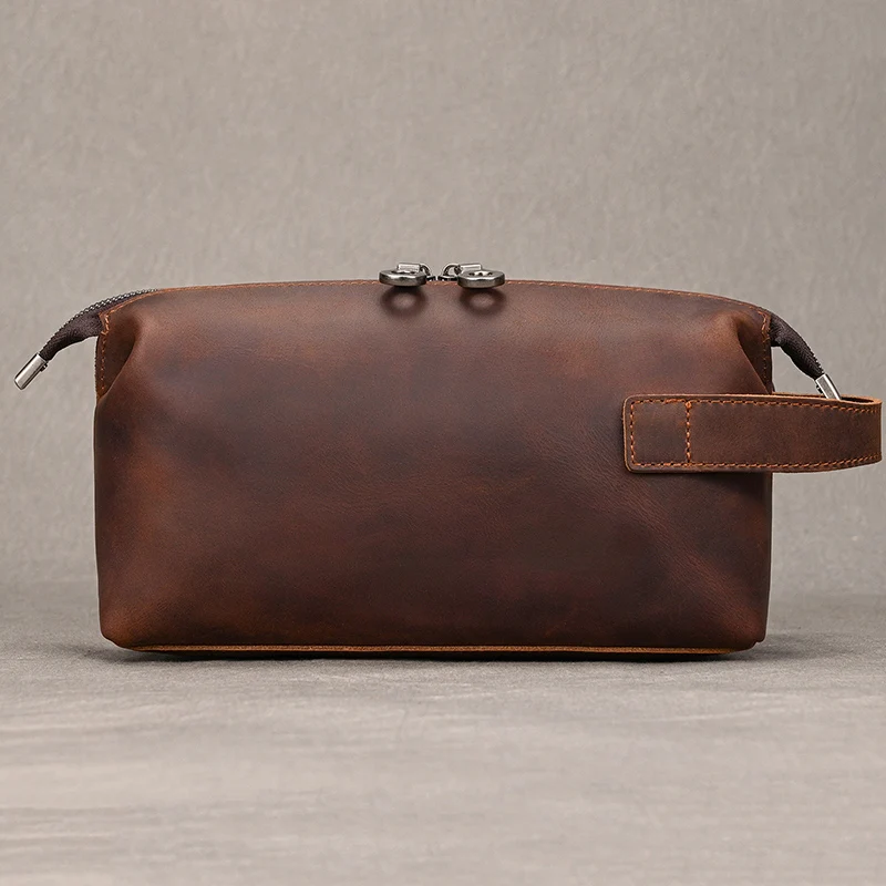 Genuine Leather Clutch Purse Make Up Toiletry Bags Women Man Crazy Horse Leather Cowhide Driver Purse Cosmetic Bag Wash Bags
