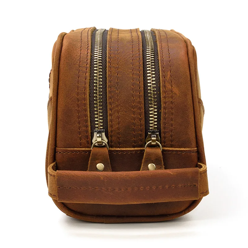 Genuine Leather Clutch Purse Make Up Toiletry Bags Women Man Crazy Horse Leather Cowhide Driver Purse Cosmetic Bag Wash Bags