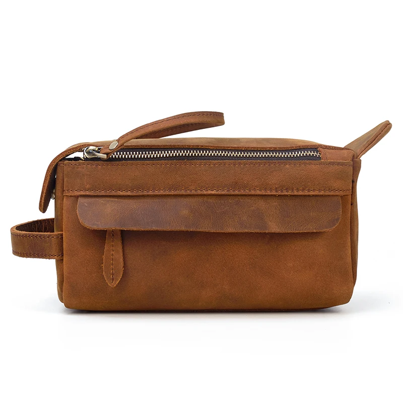 Genuine Leather Clutch Purse Make Up Toiletry Bags Women Man Crazy Horse Leather Cowhide Driver Purse Cosmetic Bag Wash Bags