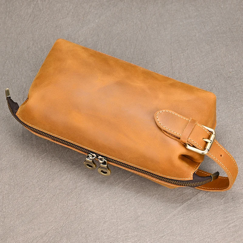 Genuine Leather Clutch Purse Make Up Toiletry Bags Women Man Crazy Horse Leather Cowhide Driver Purse Cosmetic Bag Wash Bags