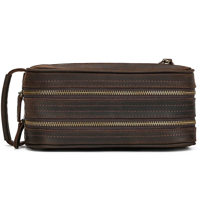 Genuine Leather Clutch Purse Make Up Toiletry Bags Women Man Crazy Horse Leather Cowhide Driver Purse Cosmetic Bag Wash Bags