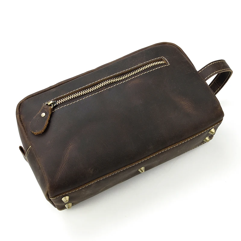 Genuine Leather Clutch Purse Make Up Toiletry Bags Women Man Crazy Horse Leather Cowhide Driver Purse Cosmetic Bag Wash Bags