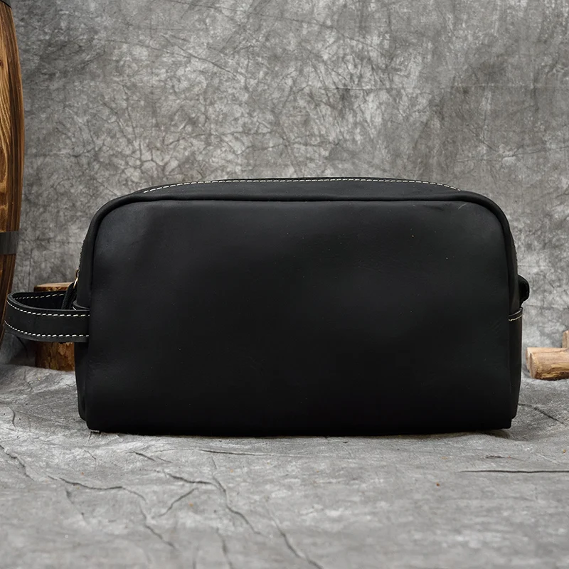 Genuine Leather Clutch Purse Make Up Toiletry Bags Women Man Crazy Horse Leather Cowhide Driver Purse Cosmetic Bag Wash Bags