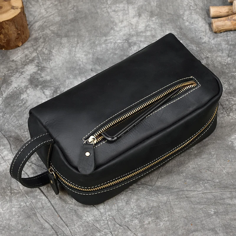 Genuine Leather Clutch Purse Make Up Toiletry Bags Women Man Crazy Horse Leather Cowhide Driver Purse Cosmetic Bag Wash Bags