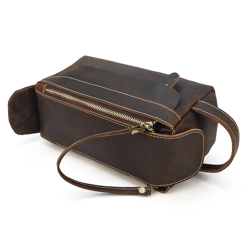 Genuine Leather Clutch Purse Make Up Toiletry Bags Women Man Crazy Horse Leather Cowhide Driver Purse Cosmetic Bag Wash Bags