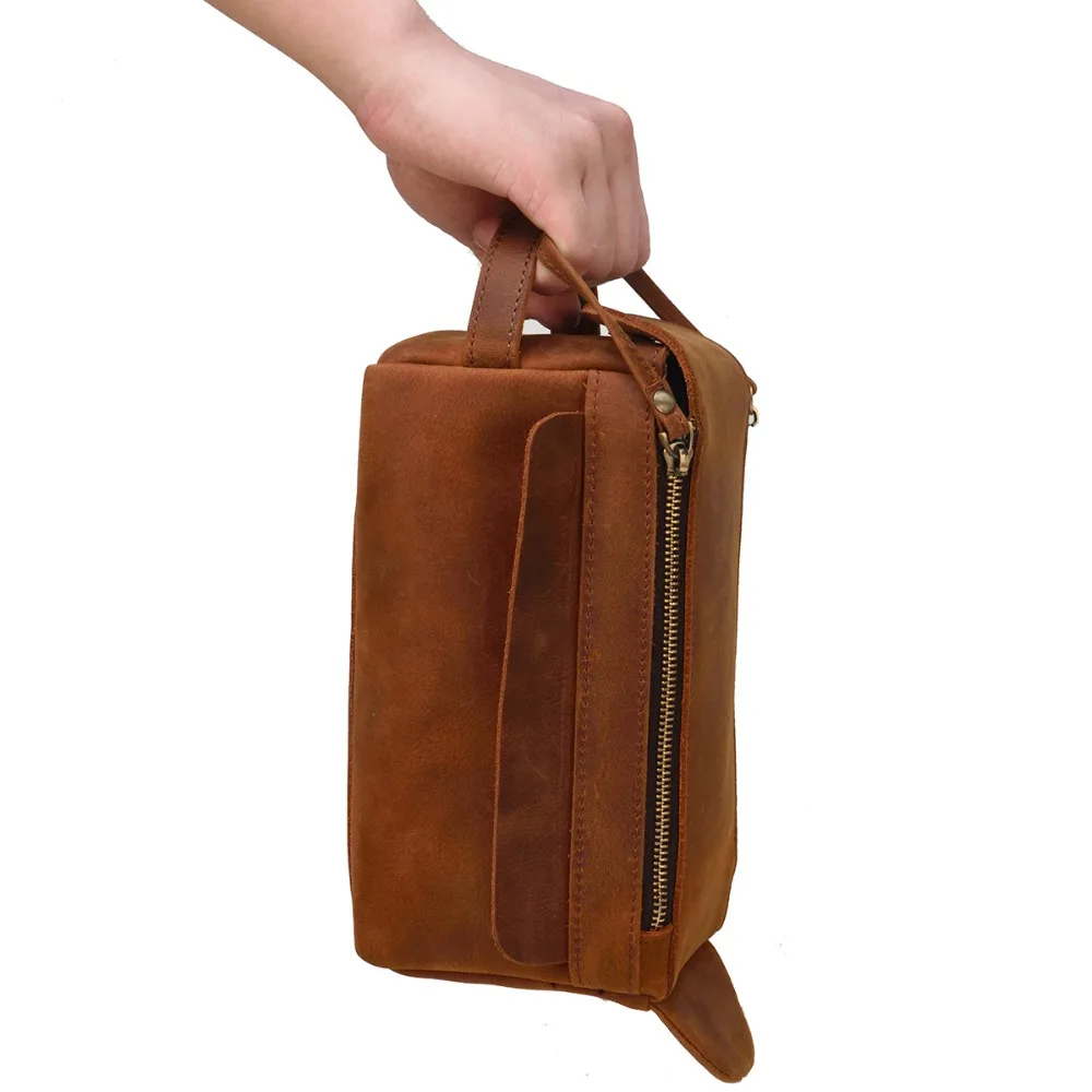 Genuine Leather Clutch Purse Make Up Toiletry Bags Women Man Crazy Horse Leather Cowhide Driver Purse Cosmetic Bag Wash Bags