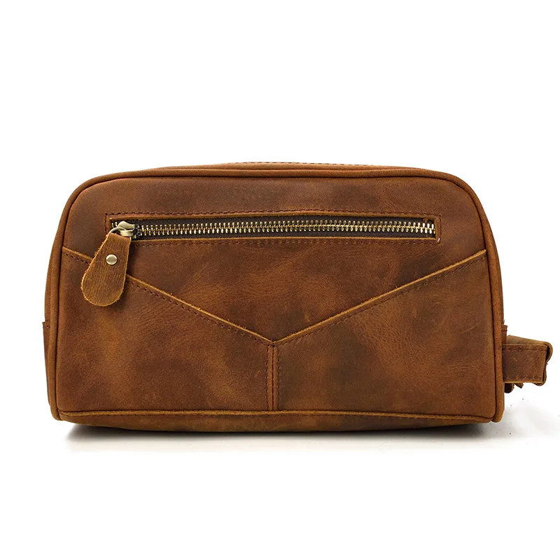 Genuine Leather Clutch Purse Make Up Toiletry Bags Women Man Crazy Horse Leather Cowhide Driver Purse Cosmetic Bag Wash Bags