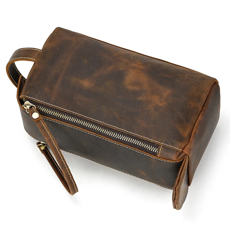 Genuine Leather Clutch Purse Make Up Toiletry Bags Women Man Crazy Horse Leather Cowhide Driver Purse Cosmetic Bag Wash Bags