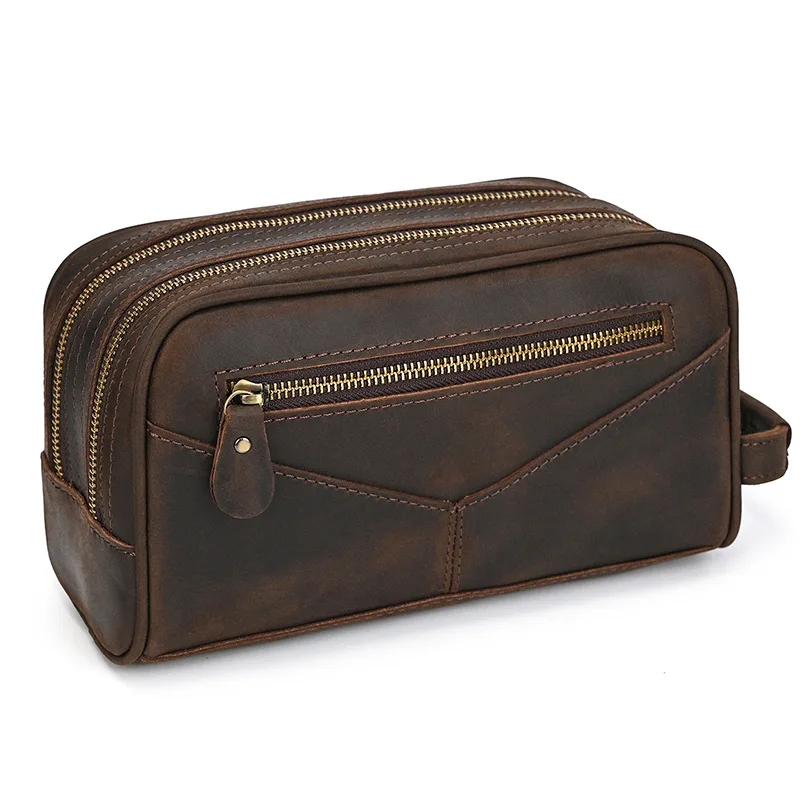 Genuine Leather Clutch Purse Make Up Toiletry Bags Women Man Crazy Horse Leather Cowhide Driver Purse Cosmetic Bag Wash Bags