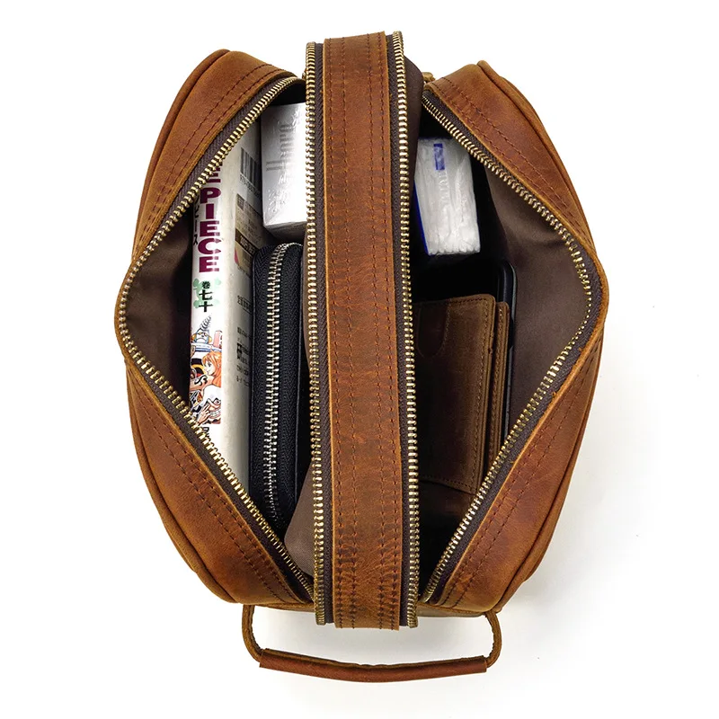 Genuine Leather Clutch Purse Make Up Toiletry Bags Women Man Crazy Horse Leather Cowhide Driver Purse Cosmetic Bag Wash Bags