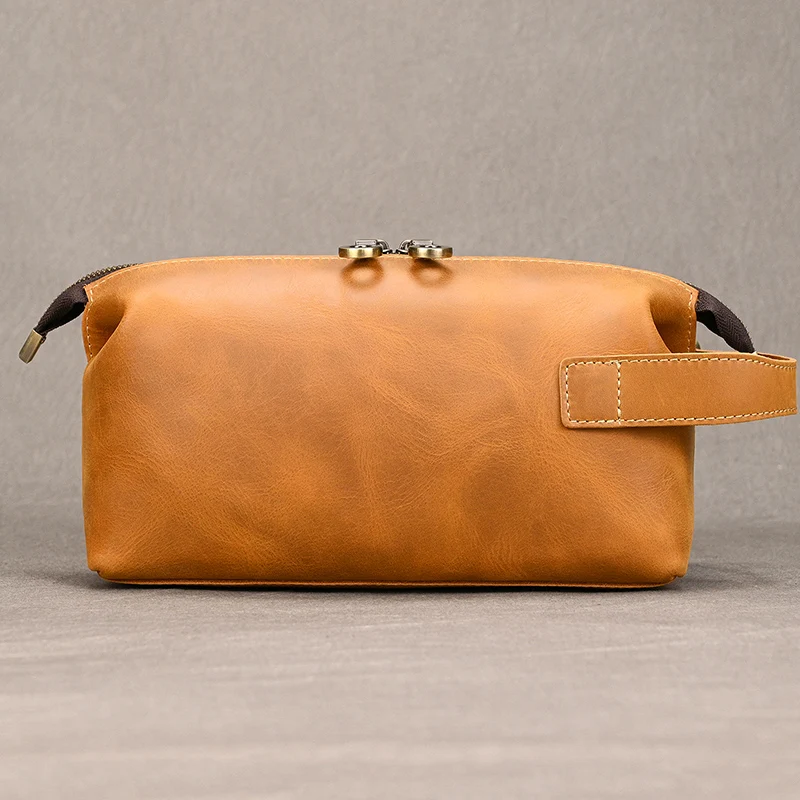 Genuine Leather Clutch Purse Make Up Toiletry Bags Women Man Crazy Horse Leather Cowhide Driver Purse Cosmetic Bag Wash Bags