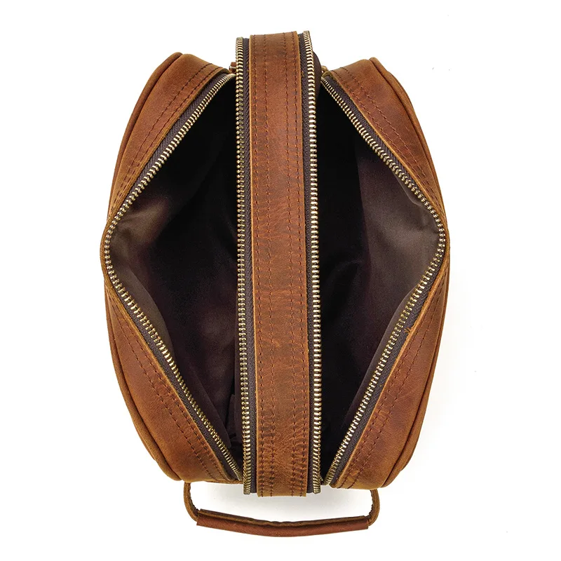 Genuine Leather Clutch Purse Make Up Toiletry Bags Women Man Crazy Horse Leather Cowhide Driver Purse Cosmetic Bag Wash Bags