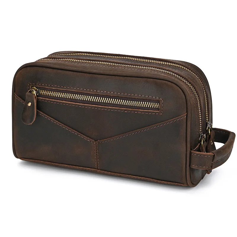 Genuine Leather Clutch Purse Make Up Toiletry Bags Women Man Crazy Horse Leather Cowhide Driver Purse Cosmetic Bag Wash Bags