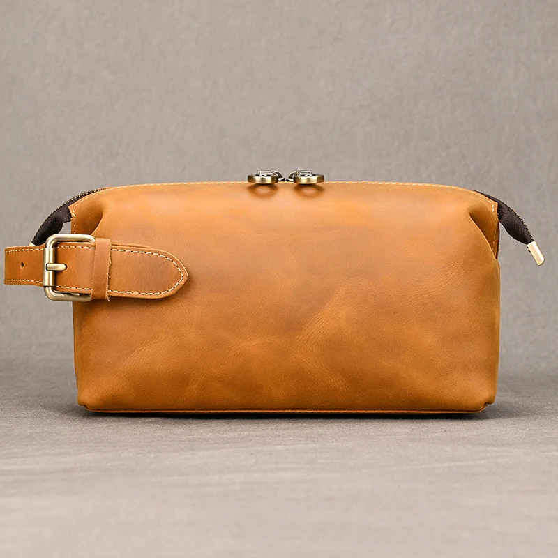 Genuine Leather Clutch Purse Make Up Toiletry Bags Women Man Crazy Horse Leather Cowhide Driver Purse Cosmetic Bag Wash Bags