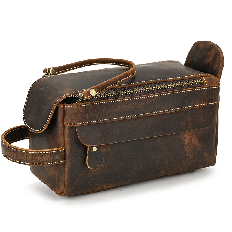 Genuine Leather Clutch Purse Make Up Toiletry Bags Women Man Crazy Horse Leather Cowhide Driver Purse Cosmetic Bag Wash Bags