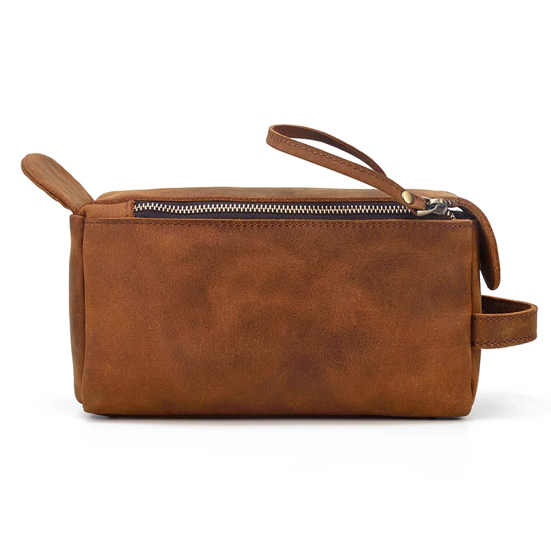 Genuine Leather Clutch Purse Make Up Toiletry Bags Women Man Crazy Horse Leather Cowhide Driver Purse Cosmetic Bag Wash Bags
