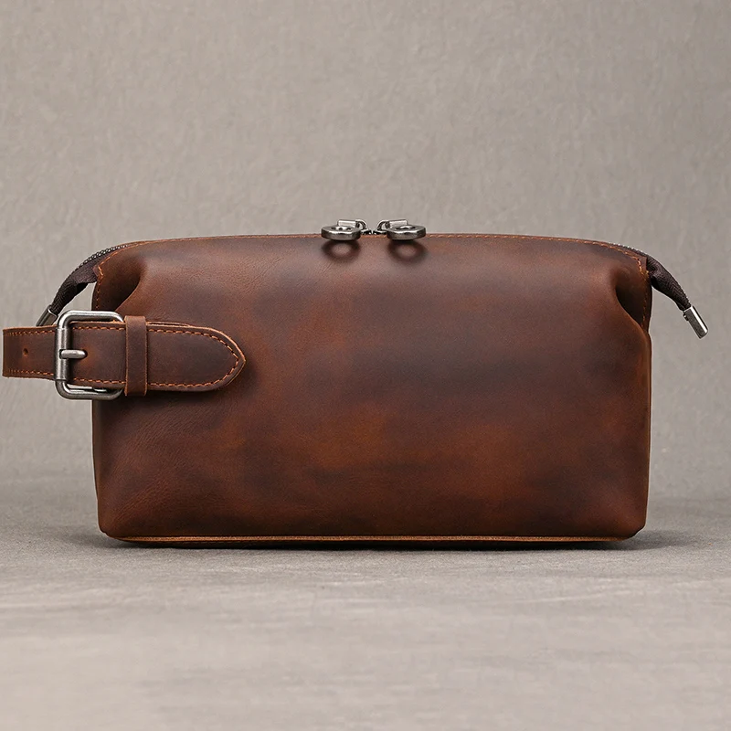 Genuine Leather Clutch Purse Make Up Toiletry Bags Women Man Crazy Horse Leather Cowhide Driver Purse Cosmetic Bag Wash Bags