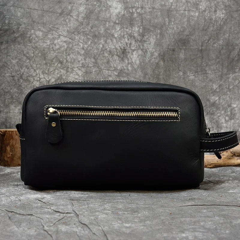 Genuine Leather Clutch Purse Make Up Toiletry Bags Women Man Crazy Horse Leather Cowhide Driver Purse Cosmetic Bag Wash Bags