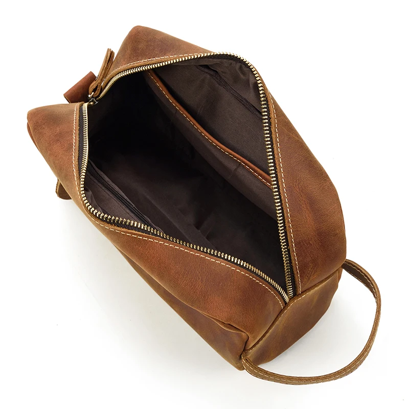 Genuine Leather Clutch Purse Make Up Toiletry Bags Women Man Crazy Horse Leather Cowhide Driver Purse Cosmetic Bag Wash Bags