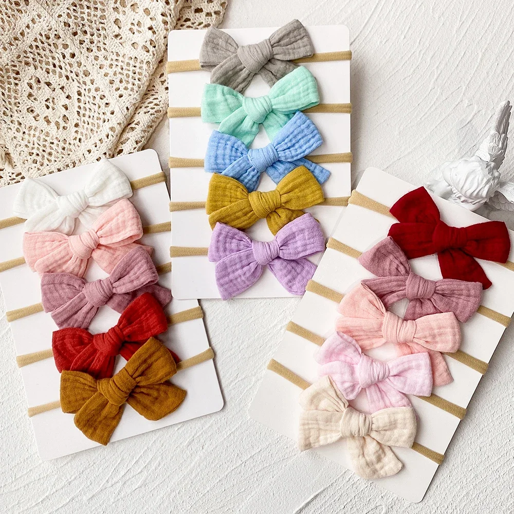 5Pcs/Set Cotton Baby Bows Headband Nylon Headbands Hair Bands for Children Girls Soft Hairband Toddler Newborn Hair Accessories