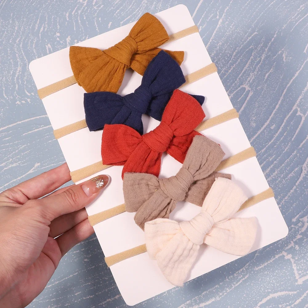 5Pcs/Set Cotton Baby Bows Headband Nylon Headbands Hair Bands for Children Girls Soft Hairband Toddler Newborn Hair Accessories