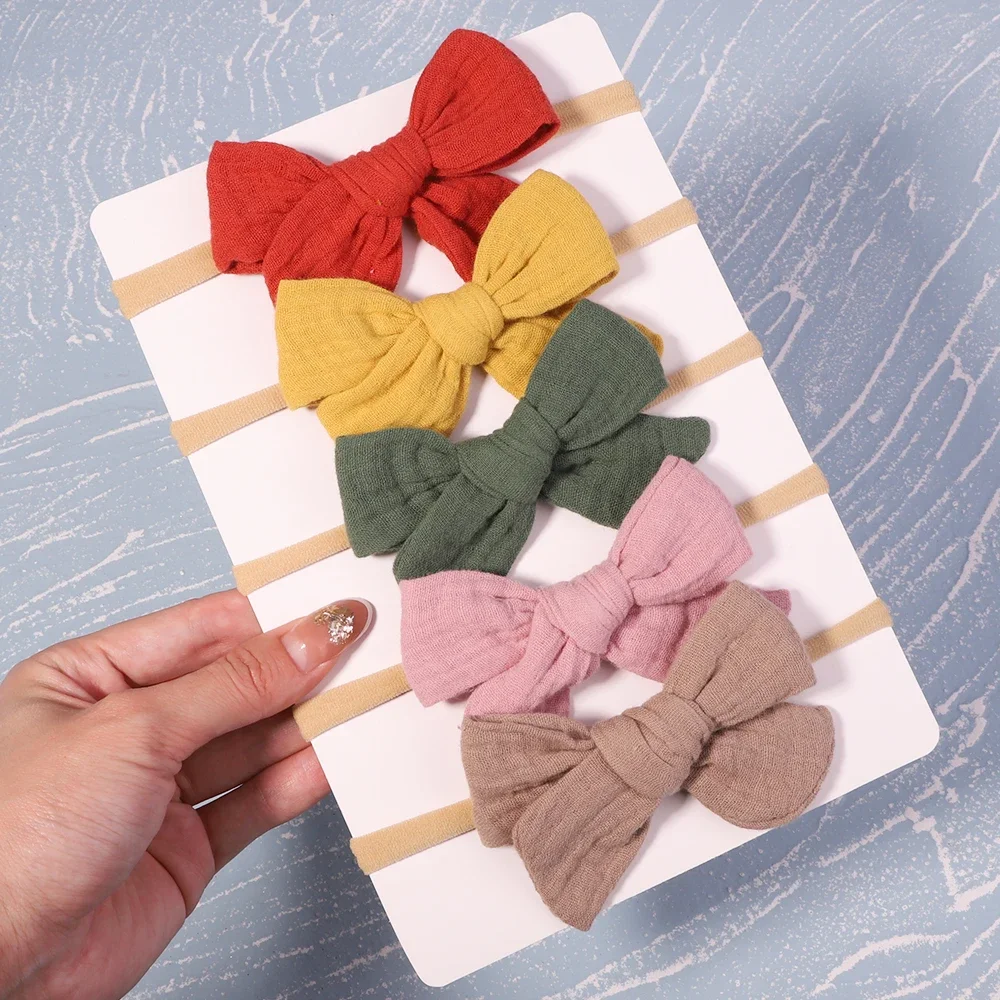 5Pcs/Set Cotton Baby Bows Headband Nylon Headbands Hair Bands for Children Girls Soft Hairband Toddler Newborn Hair Accessories