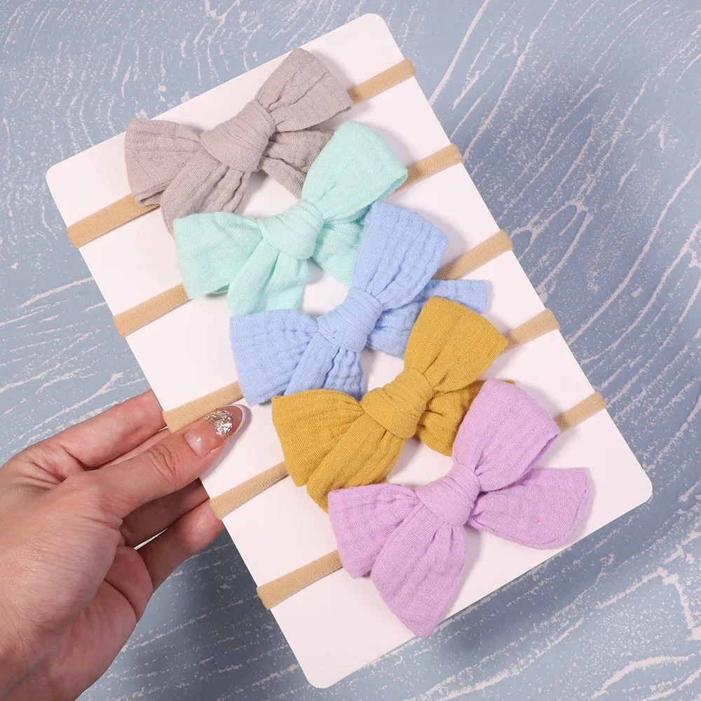 5Pcs/Set Cotton Baby Bows Headband Nylon Headbands Hair Bands for Children Girls Soft Hairband Toddler Newborn Hair Accessories