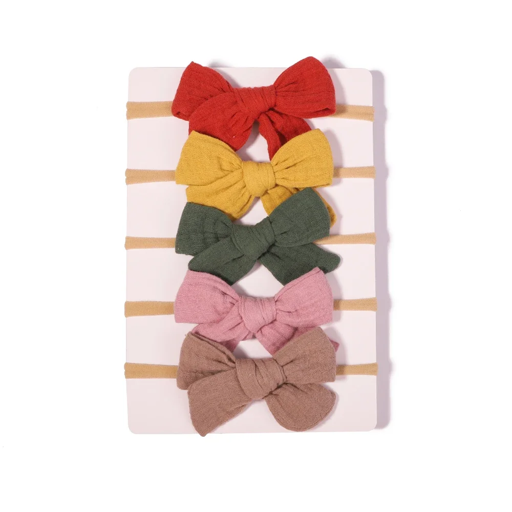 5Pcs/Set Cotton Baby Bows Headband Nylon Headbands Hair Bands for Children Girls Soft Hairband Toddler Newborn Hair Accessories