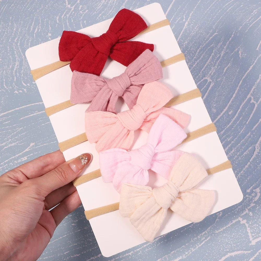 5Pcs/Set Cotton Baby Bows Headband Nylon Headbands Hair Bands for Children Girls Soft Hairband Toddler Newborn Hair Accessories