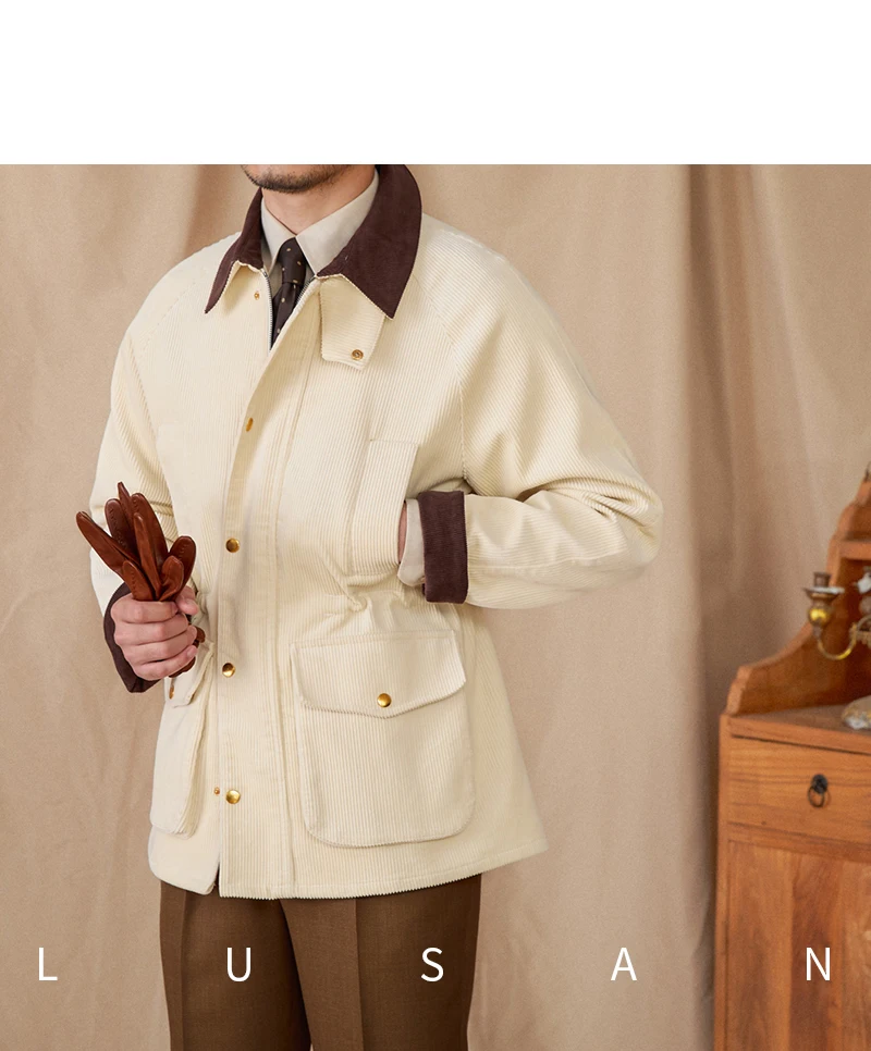 Autumn and Winter Warm Cotton Corduroy Jacket British Light Mature Slim-fit Hunting All-match Retro Jacket for Men