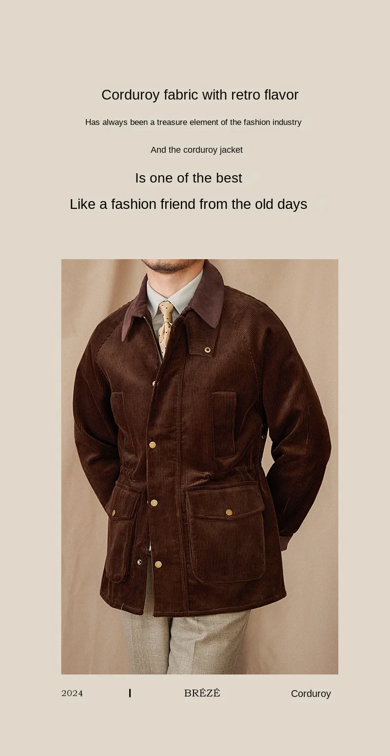 Autumn and Winter Warm Cotton Corduroy Jacket British Light Mature Slim-fit Hunting All-match Retro Jacket for Men