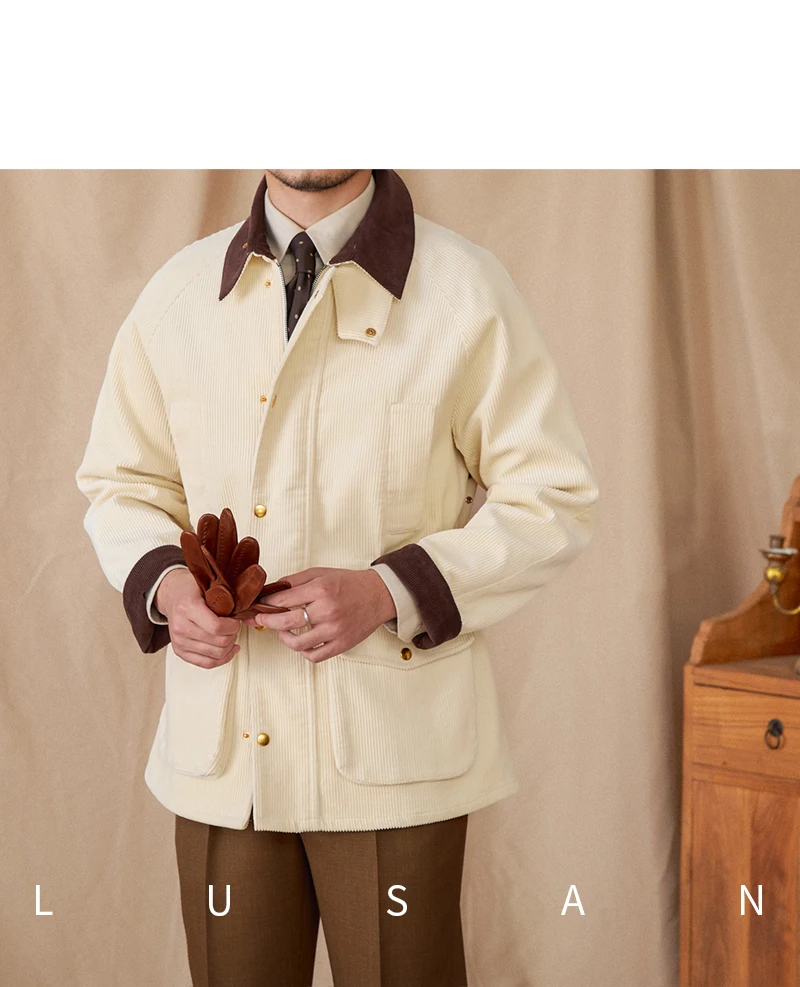 Autumn and Winter Warm Cotton Corduroy Jacket British Light Mature Slim-fit Hunting All-match Retro Jacket for Men