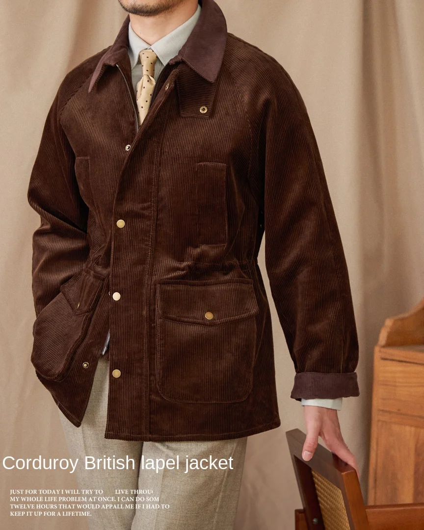 Autumn and Winter Warm Cotton Corduroy Jacket British Light Mature Slim-fit Hunting All-match Retro Jacket for Men