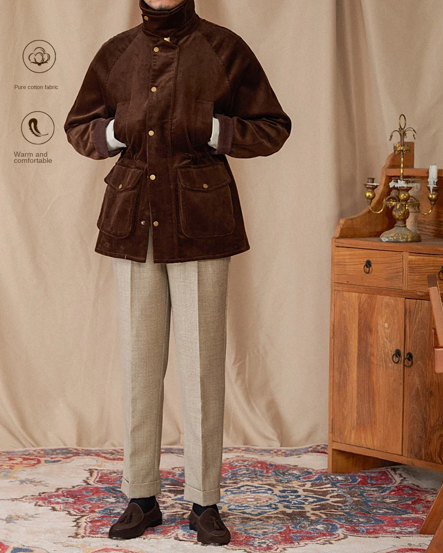 Autumn and Winter Warm Cotton Corduroy Jacket British Light Mature Slim-fit Hunting All-match Retro Jacket for Men