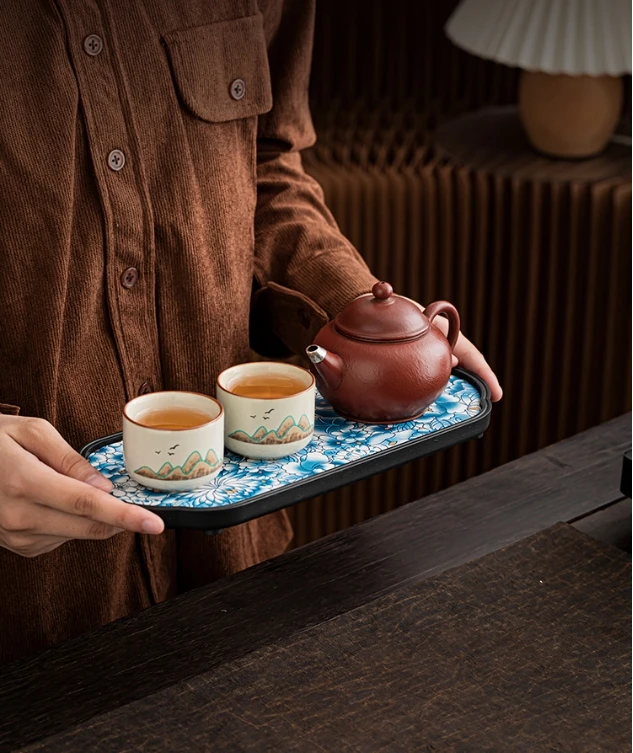 Chinese-style Ceramic Absorbent Dry Bubble Tray Coffee Table Tea Tray Tea Set Accessories Retro Tea Tray Home Decoration Modern
